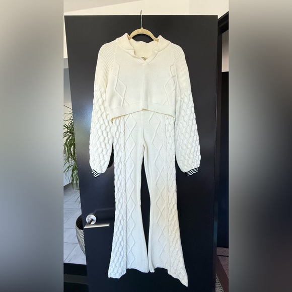Free People Pants - Free People Cream Cable-Knit Wide-Leg Pants with Matching Sweater
